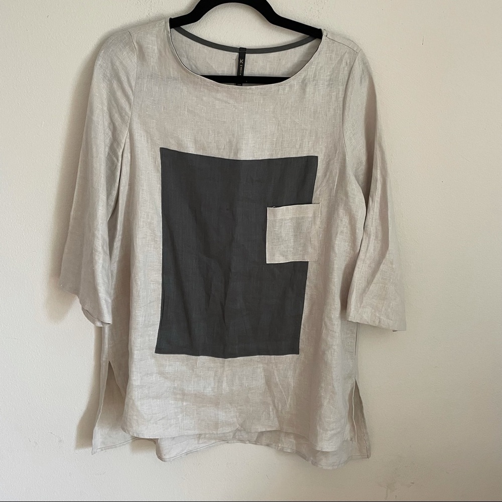 100% Linen Top by I.C. By Connie Size S beige gray